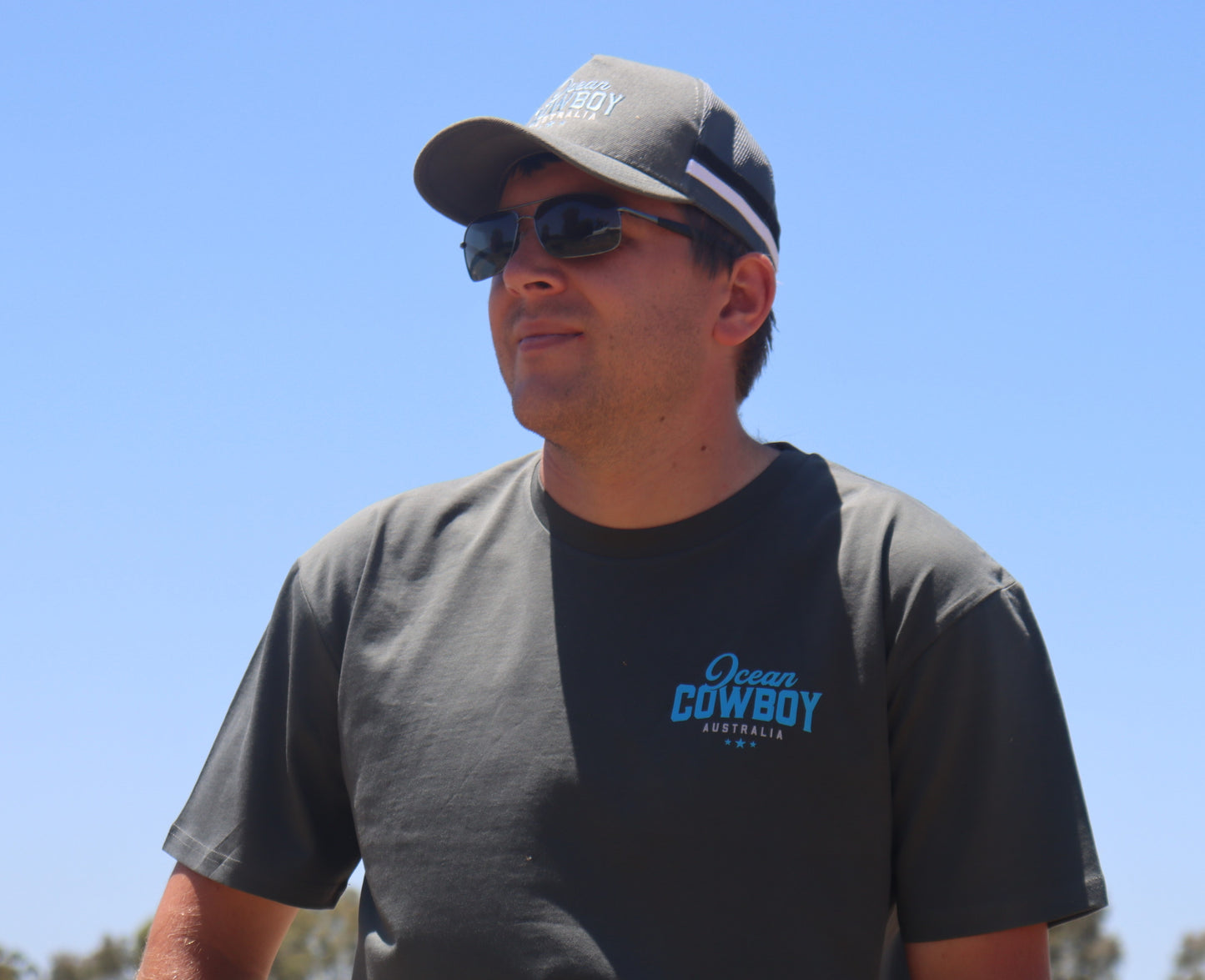 Ocean Cowboy Charcoal Tee - Blue Logo