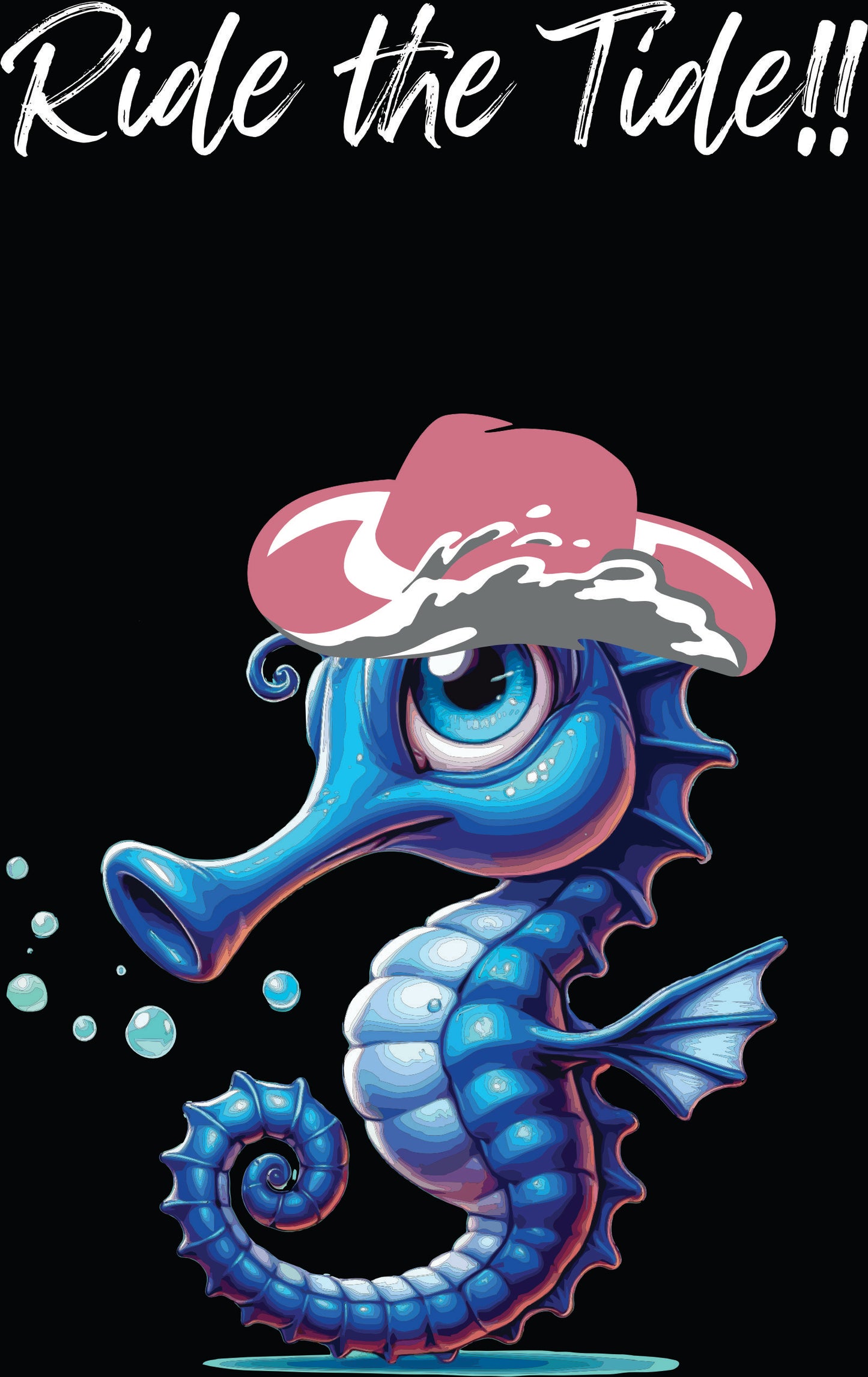 Print Design - Seahorse with Pink Hat - Back Logo