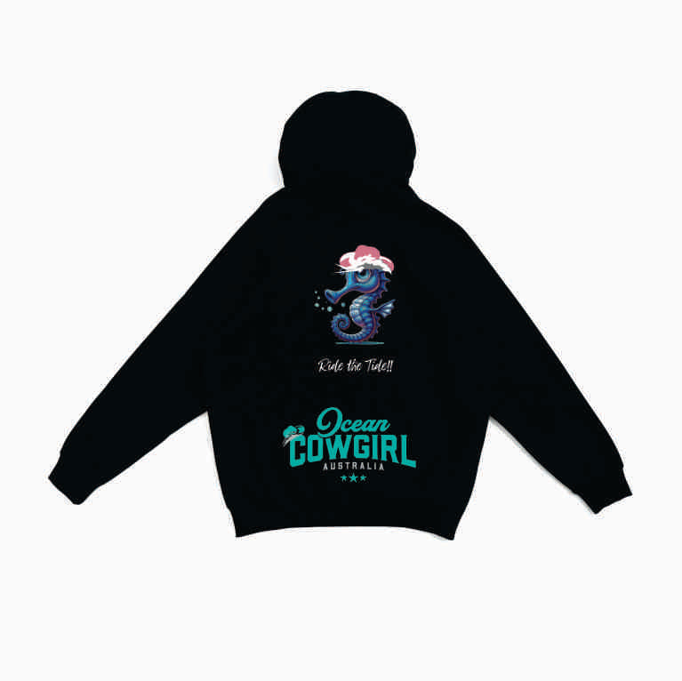 Black Hoodie (Girls) - Seahorse Design (Pink, Teal or White)