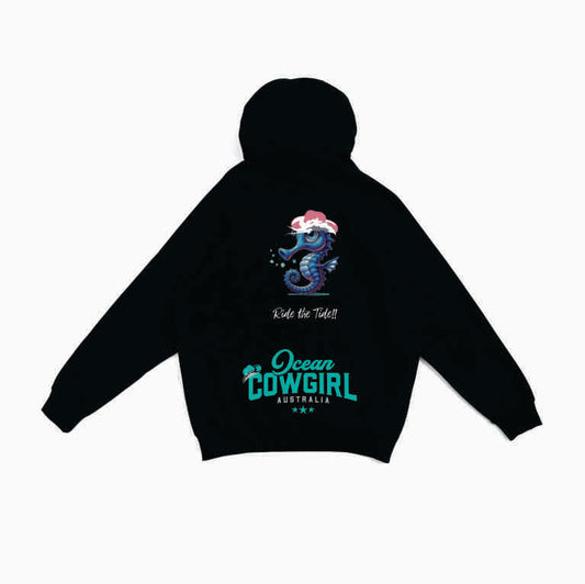 Black Hoodie (Girls) - Seahorse Design (Pink, Teal or White)