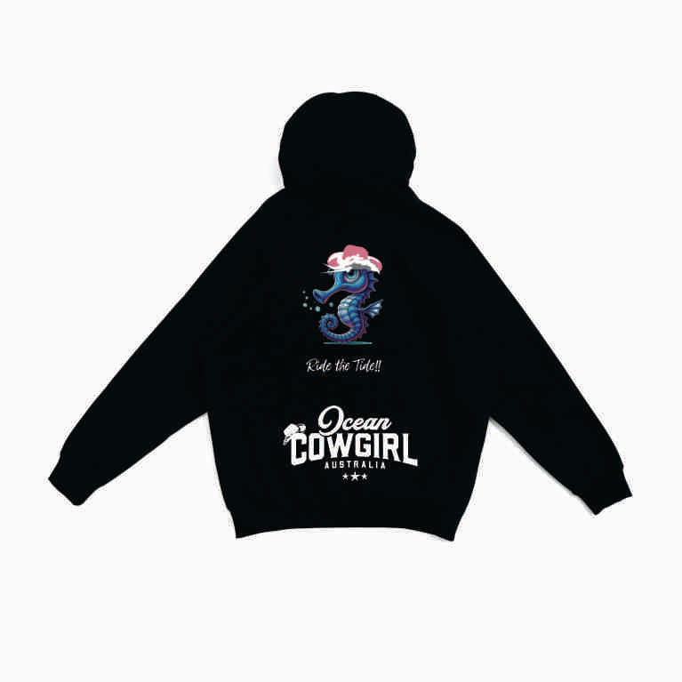 Black Hoodie (Girls) - Seahorse Design (Pink, Teal or White)