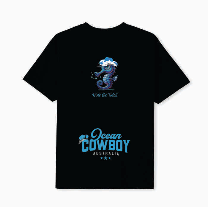 Black Tee (Boys) - Seahorse Design (Blue, Teal or White)
