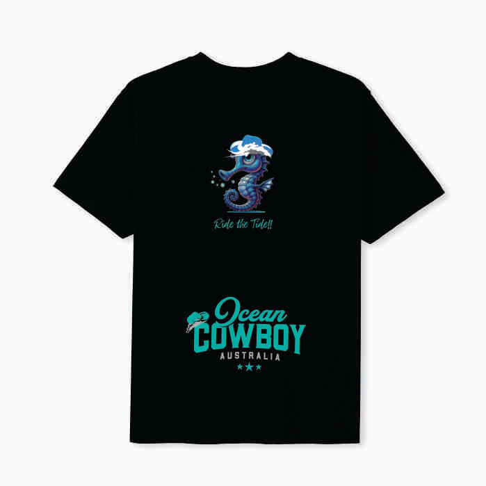 Black Tee (Boys) - Seahorse Design (Blue, Teal or White)