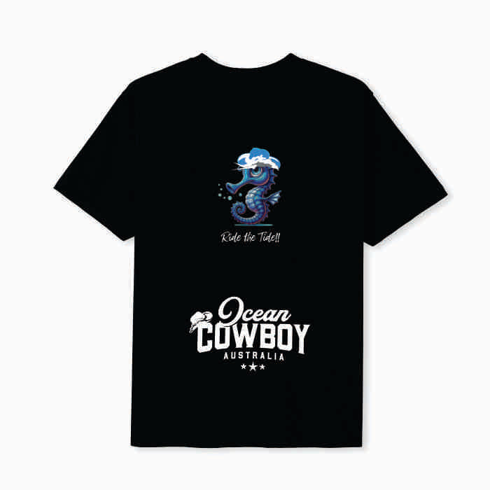 Black Tee (Boys) - Seahorse Design (Blue, Teal or White)