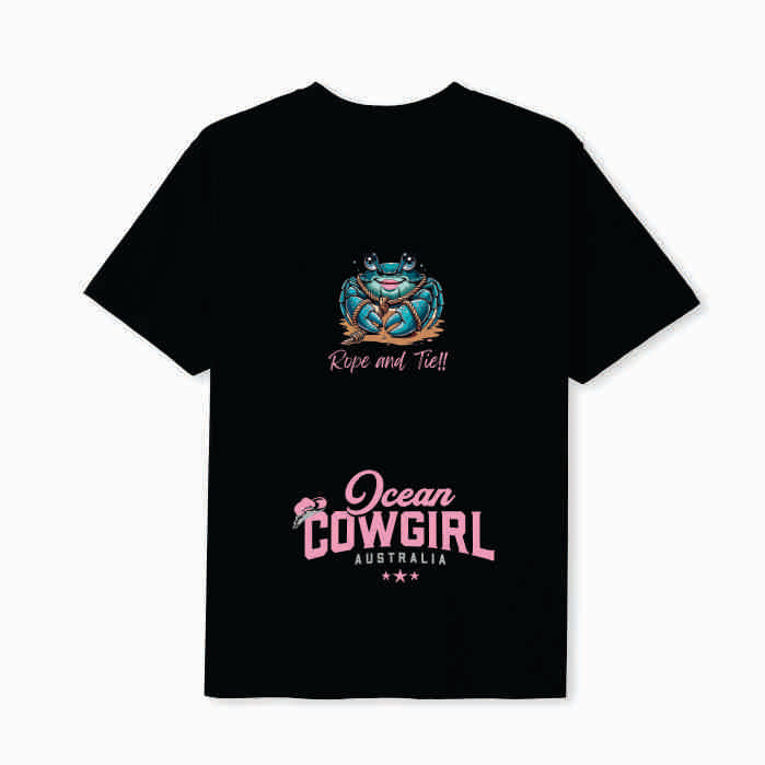 Black Tee (Girls) - Crab Design (Pink, Teal or White)