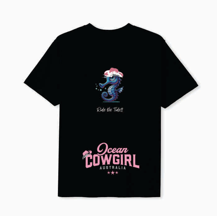 Black Tee (Girls) - Seahorse Design (Pink, Teal or White)
