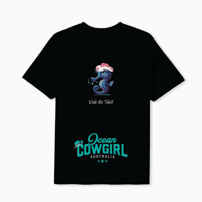 Black Tee (Girls) - Seahorse Design (Pink, Teal or White)