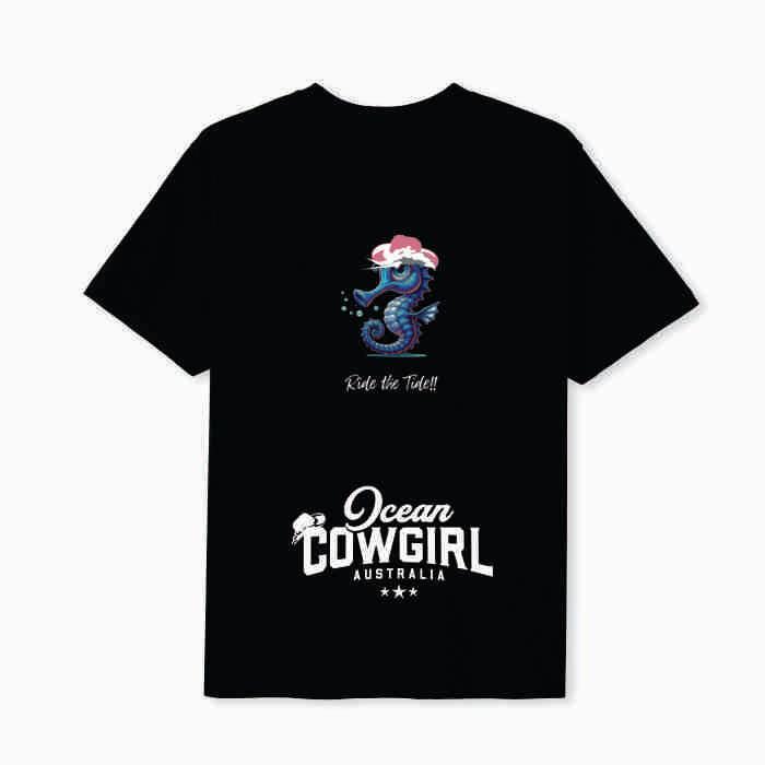 Black Tee (Girls) - Seahorse Design (Pink, Teal or White)