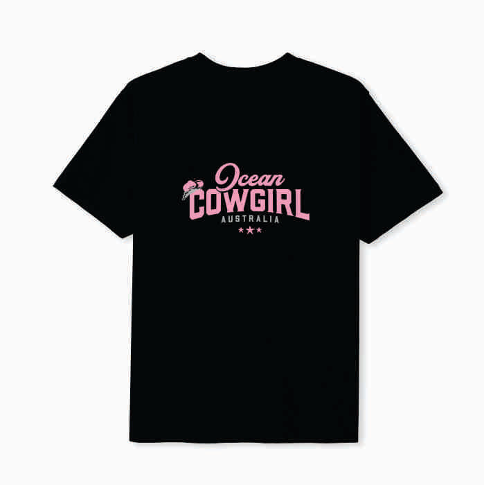 Black Tee - Ocean Cowgirl (Pink, Teal or White)