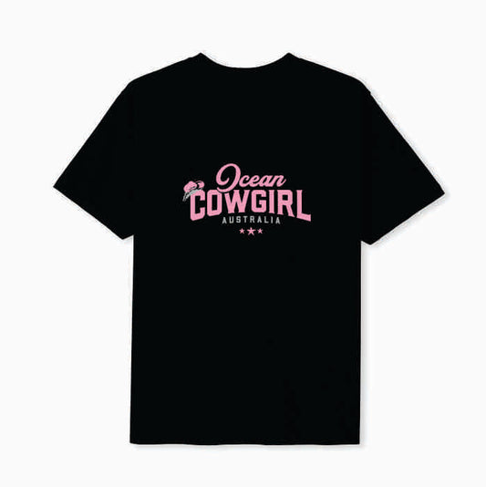 Black Tee (Girls) - Ocean Cowgirl (Pink, Teal or White)