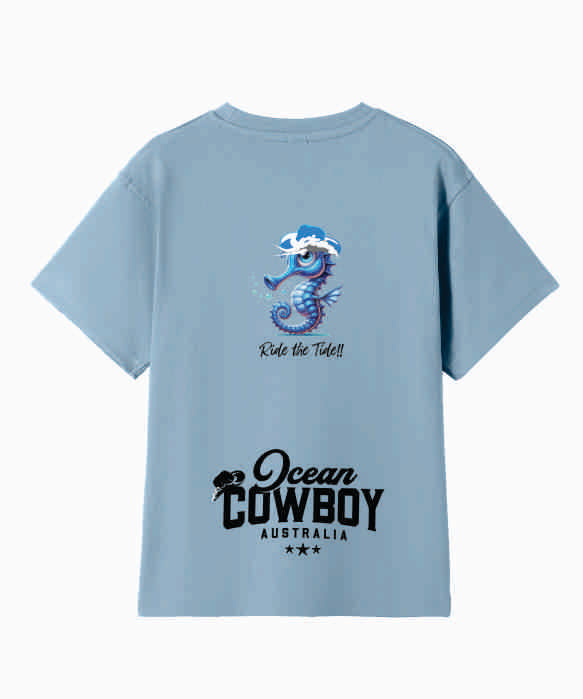Blue Tees (Boys) - Seahorse Design (Black or White)