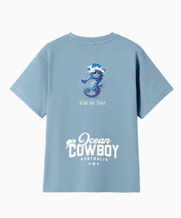 Blue Tees (Boys) - Seahorse Design (Black or White)