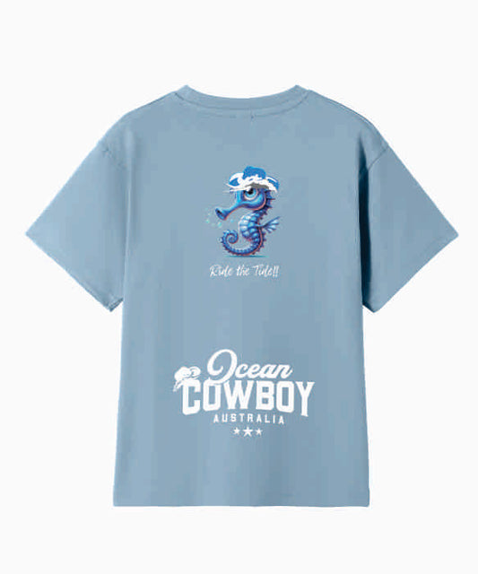 Blue Tees (Boys) - Seahorse Design (Black or White)