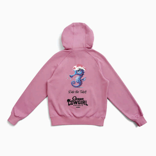 Pink Hoodie (Girls) - Seahorse Design (Black or White)