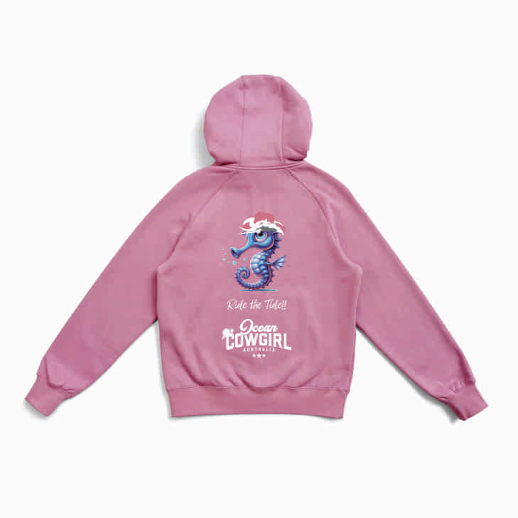 Pink Hoodie (Girls) - Seahorse Design (Black or White)