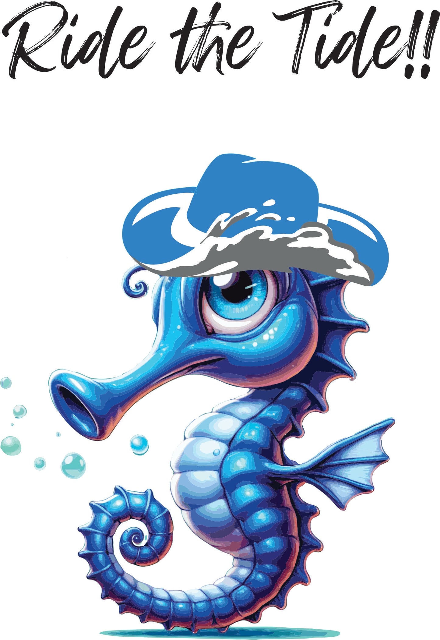 Print Design - Seahorse with Blue Hat - Back Logo