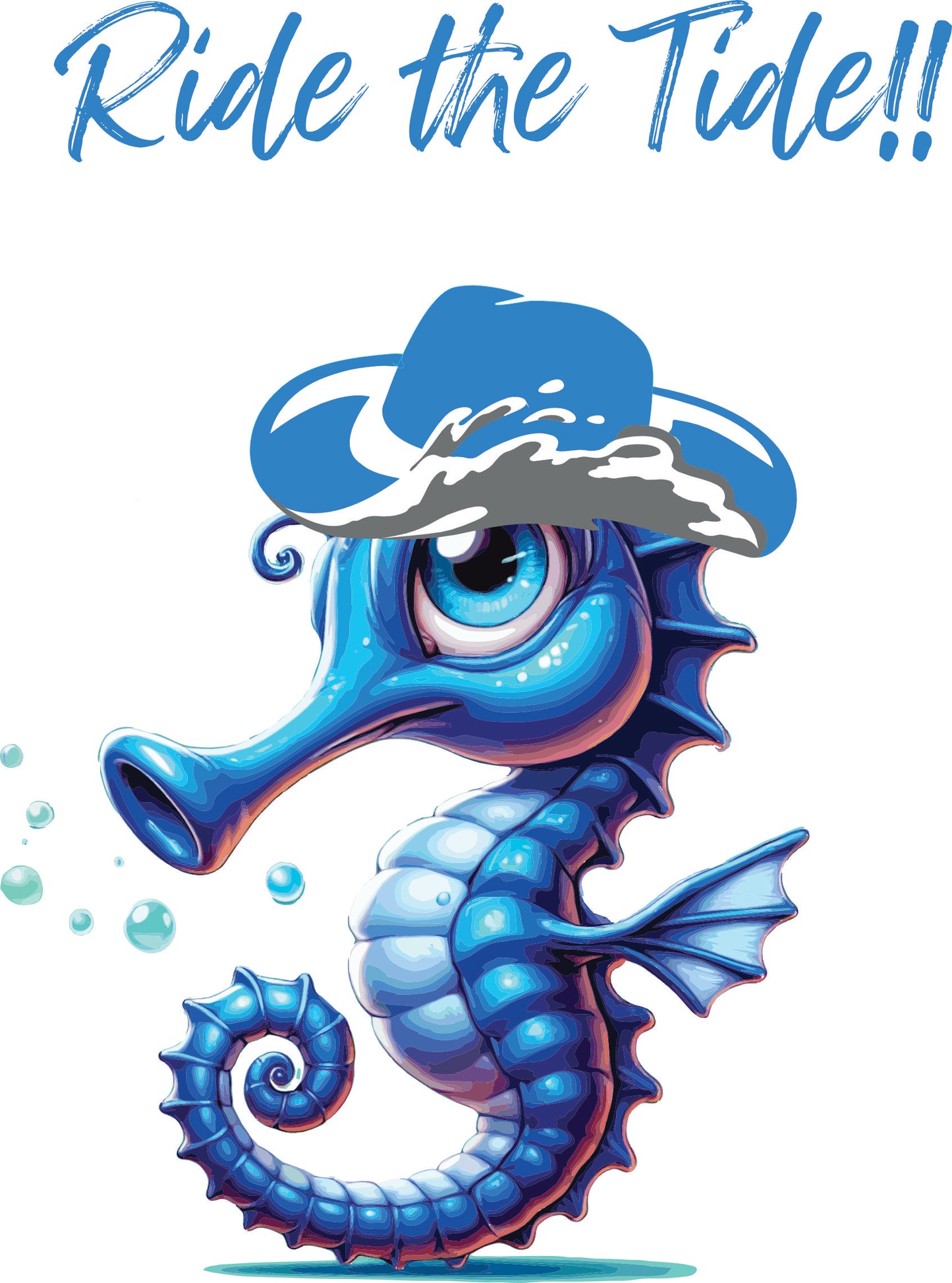 Print Design - Seahorse with Blue Hat - Back Logo