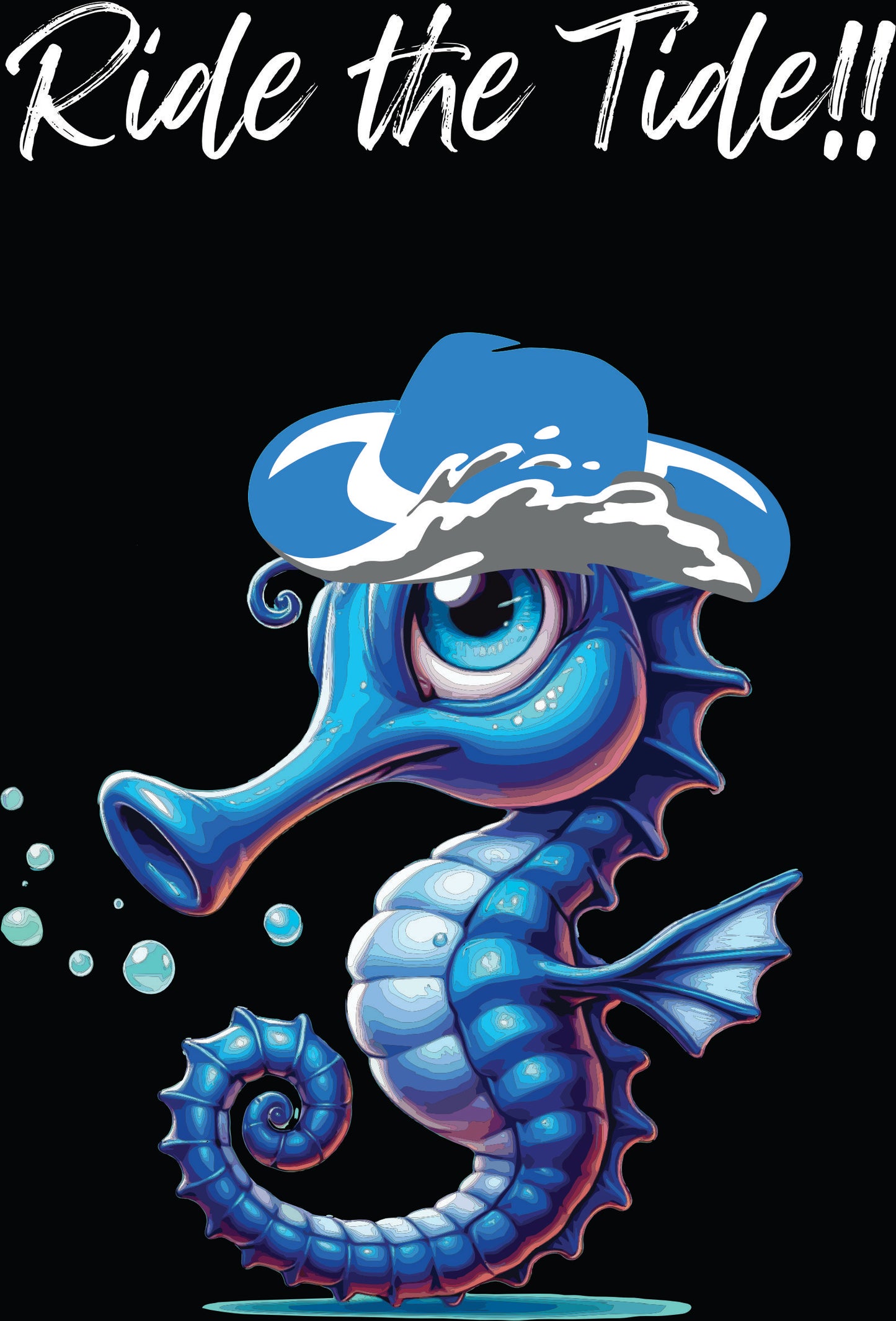 Print Design - Seahorse with Blue Hat - Back Logo