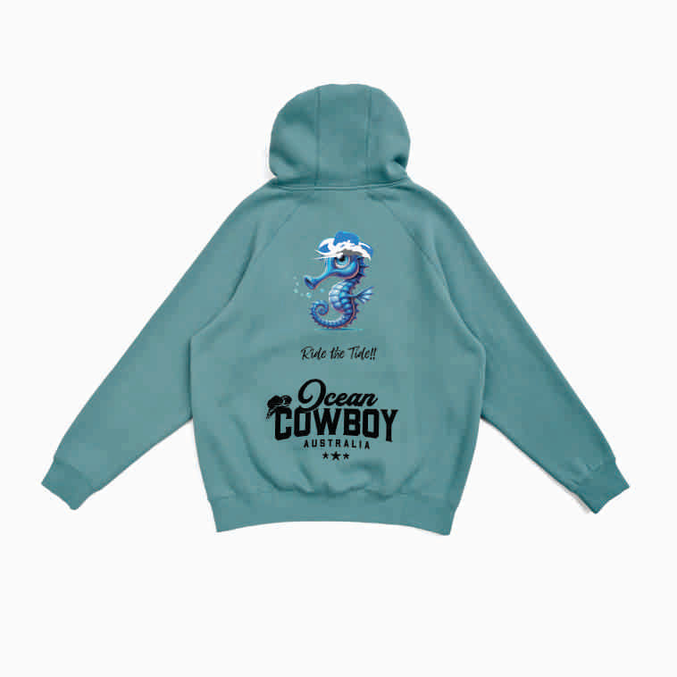 Slate Green Hoodie (Boys) - Seahorse Design (Black or White)
