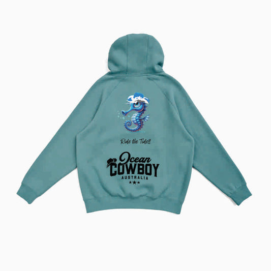 Slate Green Hoodie (Boys) - Seahorse Design (Black or White)