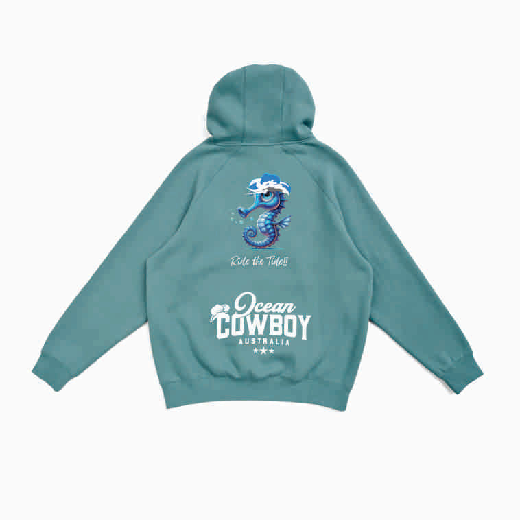 Slate Green Hoodie (Boys) - Seahorse Design (Black or White)