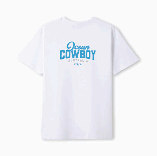 White Tee - Ocean Cowboy (Blue, Teal or Black)