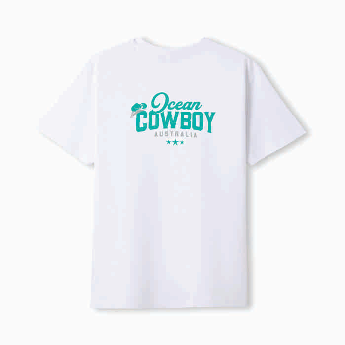 White Tee - Ocean Cowboy (Blue, Teal or Black)