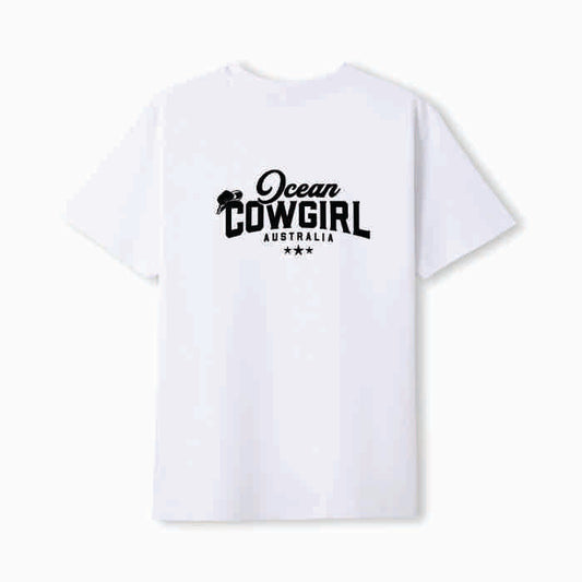 White Tee - Ocean Cowgirl (Pink, Teal or Black)