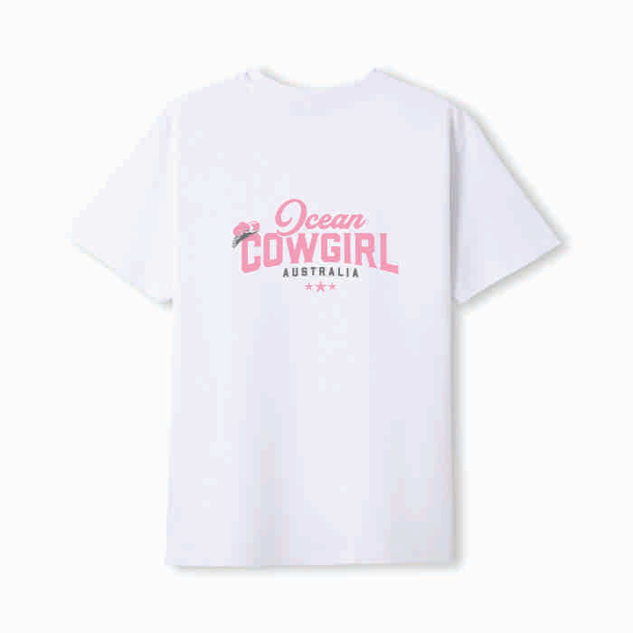 White Tee - Ocean Cowgirl (Pink, Teal or Black)