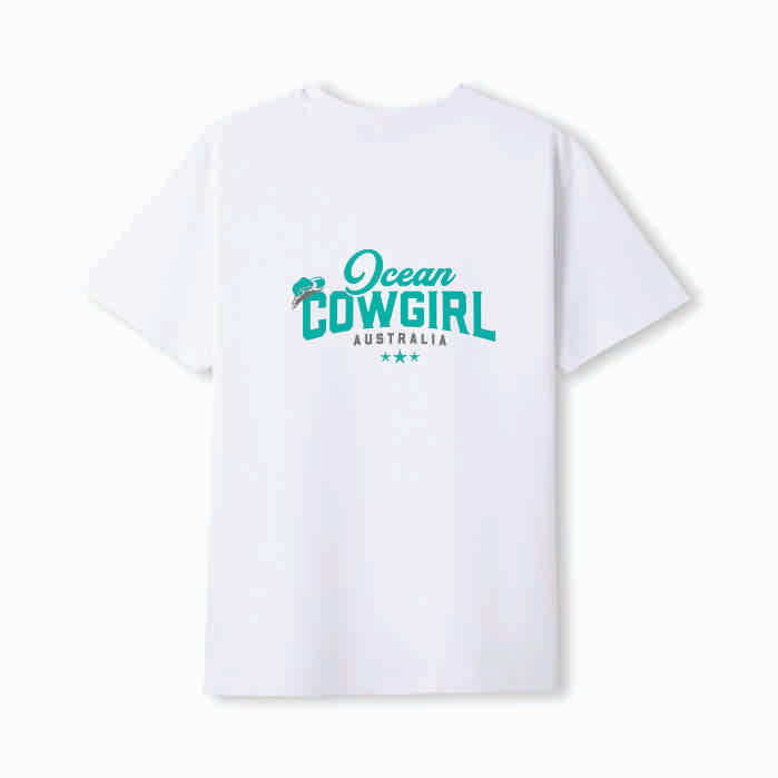 White Tee - Ocean Cowgirl (Pink, Teal or Black)