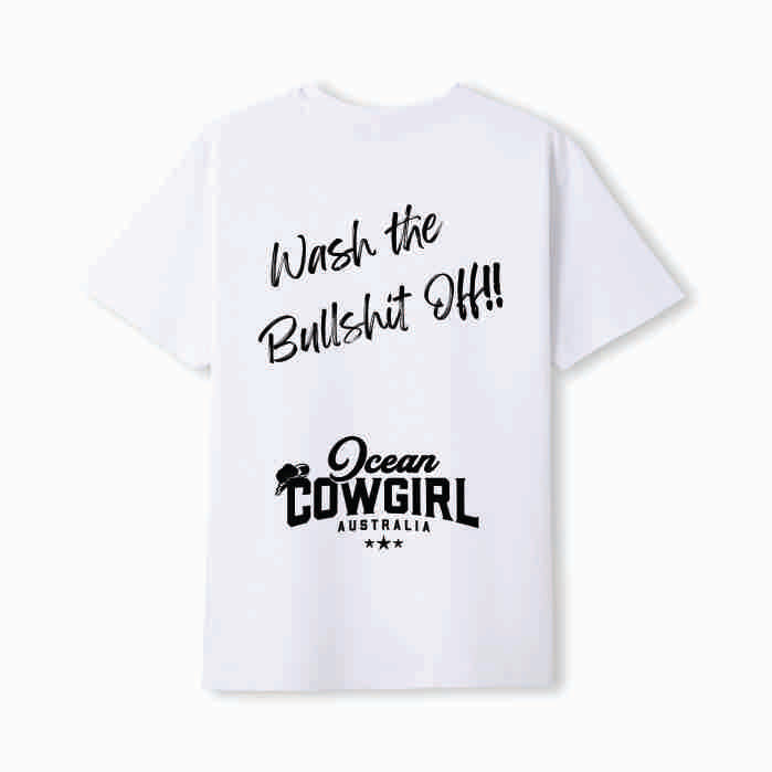 White Tee - Wash the Bullshit Off!! (Pink, Teal or Black)