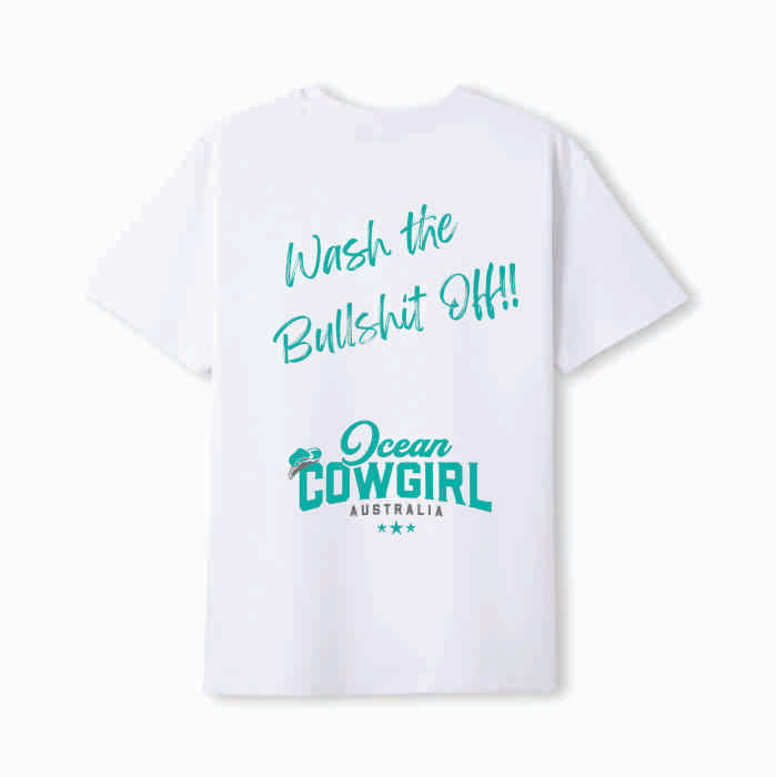 White Tee - Wash the Bullshit Off!! (Pink, Teal or Black)